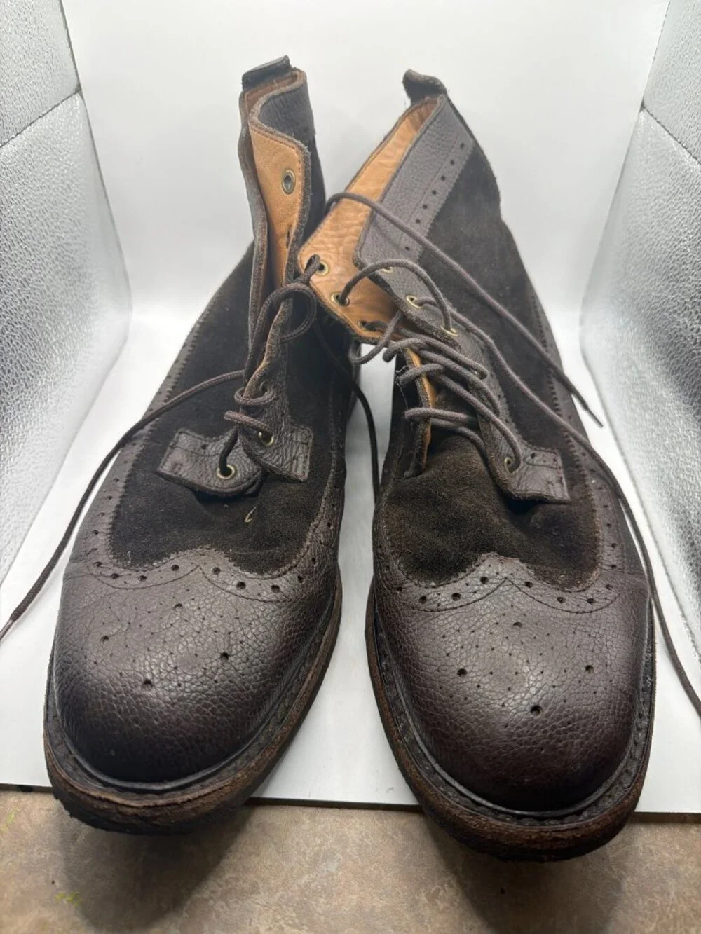 Polo Ralph Lauren Brown Leather & Suede Wingtip Boots Mens Size 11.5D Made In Ch